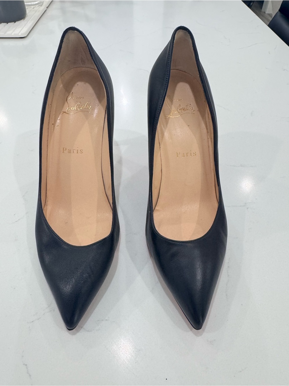 Christian Louboutin Black Leather Pointed Toe Pumps - Picture 1 of 4